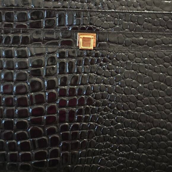 Lord and Taylor Croc Embossed Attache Patent Laptop Bag Oversize Messenger Tote - Picture 2 of 7